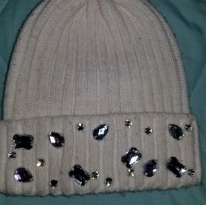 White knit beanie cap